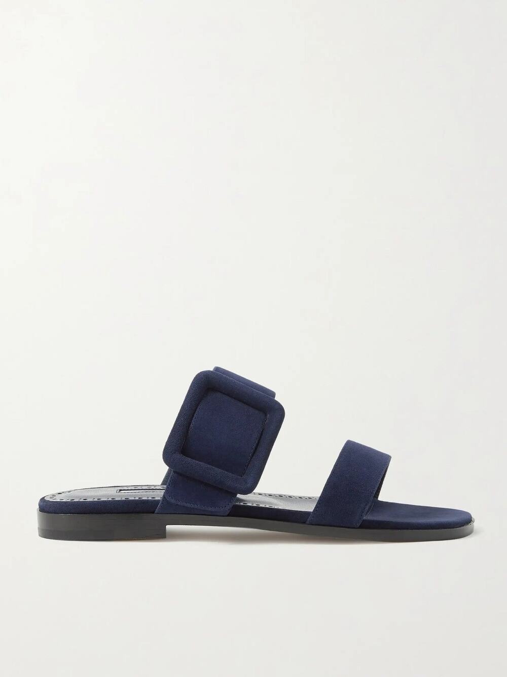 MANOLO BLAHNIK Tituba Buckled Suede Sandals - 6.5 - Navy